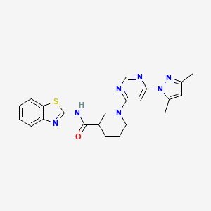 molecular formula C22H23N7OS B2888305 N-(benzo[d]thiazol-2-yl)-1-(6-(3,5-dimethyl-1H-pyrazol-1-yl)pyrimidin-4-yl)piperidine-3-carboxamide CAS No. 1351659-15-8