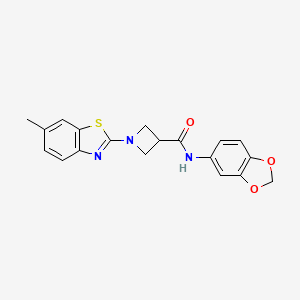 molecular formula C19H17N3O3S B2888308 N-(苯并[d][1,3]二氧杂环-5-基)-1-(6-甲苯并[d]噻唑-2-基)氮杂环丁-3-甲酰胺 CAS No. 1396843-59-6