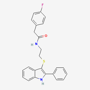 2-(4-fluorophenyl)-N-(2-((2-phenyl-1H-indol-3-yl)thio)ethyl)acetamide