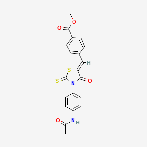 molecular formula C20H16N2O4S2 B2888335 (Z)-甲基 4-((3-(4-乙酰氨基苯基)-4-氧代-2-硫代噻唑烷-5-亚甲基)甲基)苯甲酸酯 CAS No. 868147-60-8