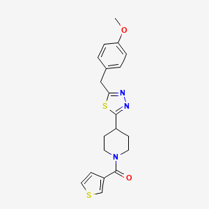 molecular formula C20H21N3O2S2 B2888346 (4-(5-(4-Methoxybenzyl)-1,3,4-thiadiazol-2-yl)piperidin-1-yl)(thiophen-3-yl)methanone CAS No. 1251561-21-3