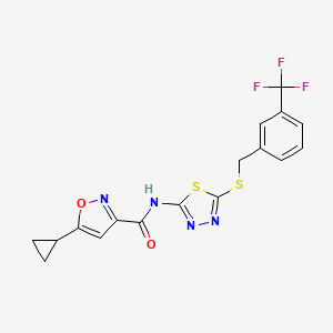 molecular formula C17H13F3N4O2S2 B2888359 5-cyclopropyl-N-(5-((3-(trifluoromethyl)benzyl)thio)-1,3,4-thiadiazol-2-yl)isoxazole-3-carboxamide CAS No. 1351591-00-8