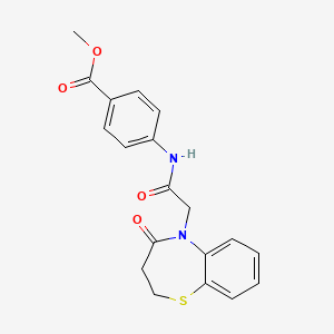 molecular formula C19H18N2O4S B2888362 methyl 4-(2-(4-oxo-3,4-dihydrobenzo[b][1,4]thiazepin-5(2H)-yl)acetamido)benzoate CAS No. 863004-03-9