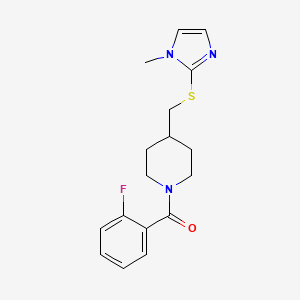 molecular formula C17H20FN3OS B2888370 (2-fluorophenyl)(4-(((1-methyl-1H-imidazol-2-yl)thio)methyl)piperidin-1-yl)methanone CAS No. 1428349-76-1