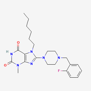 molecular formula C23H31FN6O2 B2888395 8-(4-(2-fluorobenzyl)piperazin-1-yl)-7-hexyl-3-methyl-1H-purine-2,6(3H,7H)-dione CAS No. 898408-60-1