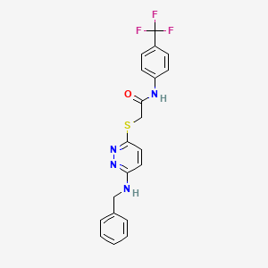 molecular formula C20H17F3N4OS B2888400 2-((6-(benzylamino)pyridazin-3-yl)thio)-N-(4-(trifluoromethyl)phenyl)acetamide CAS No. 1358308-72-1