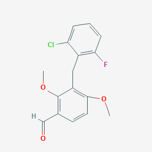 molecular formula C16H14ClFO3 B2888432 3-[(2-Chloro-6-fluorophenyl)methyl]-2,4-dimethoxybenzaldehyde CAS No. 338393-86-5