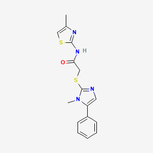 molecular formula C16H16N4OS2 B2888433 2-((1-methyl-5-phenyl-1H-imidazol-2-yl)thio)-N-(4-methylthiazol-2-yl)acetamide CAS No. 942005-60-9