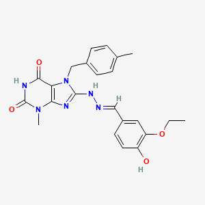 molecular formula C23H24N6O4 B2888436 (E)-8-(2-(3-ethoxy-4-hydroxybenzylidene)hydrazinyl)-3-methyl-7-(4-methylbenzyl)-1H-purine-2,6(3H,7H)-dione CAS No. 536718-94-2
