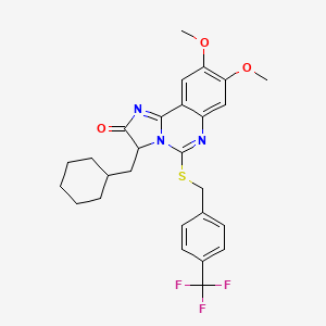 molecular formula C27H28F3N3O3S B2888440 3-(cyclohexylmethyl)-8,9-dimethoxy-5-[[4-(trifluoromethyl)phenyl]methylsulfanyl]-3H-imidazo[1,2-c]quinazolin-2-one CAS No. 1023937-01-0