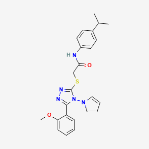 molecular formula C24H25N5O2S B2888446 2-{[5-(2-甲氧基苯基)-4-(1H-吡咯-1-基)-4H-1,2,4-三唑-3-基]硫代基}-N-[4-(丙-2-基)苯基]乙酰胺 CAS No. 896314-06-0