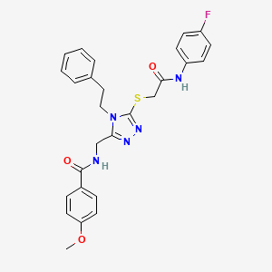 N-((5-((2-((4-fluorophenyl)amino)-2-oxoethyl)thio)-4-phenethyl-4H-1,2,4-triazol-3-yl)methyl)-4-methoxybenzamide