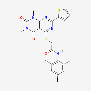 molecular formula C23H23N5O3S2 B2888456 2-((6,8-dimethyl-5,7-dioxo-2-(thiophen-2-yl)-5,6,7,8-tetrahydropyrimido[4,5-d]pyrimidin-4-yl)thio)-N-mesitylacetamide CAS No. 847191-64-4