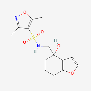 molecular formula C14H18N2O5S B2888467 N-((4-hydroxy-4,5,6,7-tetrahydrobenzofuran-4-yl)methyl)-3,5-dimethylisoxazole-4-sulfonamide CAS No. 2309258-08-8