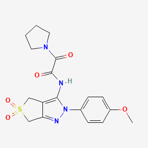 molecular formula C18H20N4O5S B2888488 N-(2-(4-methoxyphenyl)-5,5-dioxido-4,6-dihydro-2H-thieno[3,4-c]pyrazol-3-yl)-2-oxo-2-(pyrrolidin-1-yl)acetamide CAS No. 899961-54-7