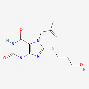 molecular formula C13H18N4O3S B2888489 8-((3-hydroxypropyl)thio)-3-methyl-7-(2-methylallyl)-1H-purine-2,6(3H,7H)-dione CAS No. 442864-78-0