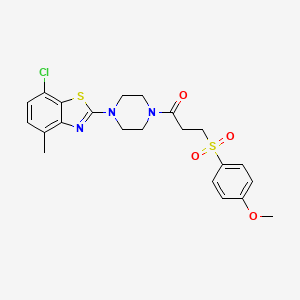 molecular formula C22H24ClN3O4S2 B2888511 1-(4-(7-Chloro-4-methylbenzo[d]thiazol-2-yl)piperazin-1-yl)-3-((4-methoxyphenyl)sulfonyl)propan-1-one CAS No. 922985-89-5