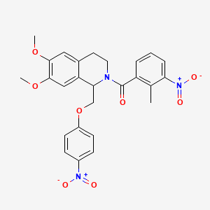 (6,7-dimethoxy-1-((4-nitrophenoxy)methyl)-3,4-dihydroisoquinolin-2(1H)-yl)(2-methyl-3-nitrophenyl)methanone