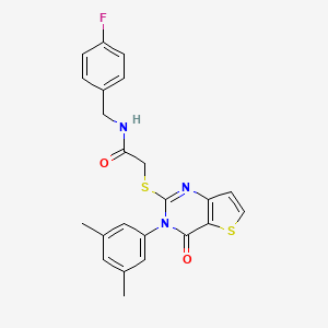molecular formula C23H20FN3O2S2 B2888529 2-{[3-(3,5-dimethylphenyl)-4-oxo-3,4-dihydrothieno[3,2-d]pyrimidin-2-yl]sulfanyl}-N-(4-fluorobenzyl)acetamide CAS No. 1261013-11-9