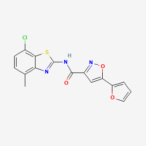 molecular formula C16H10ClN3O3S B2888547 N-(7-chloro-4-methylbenzo[d]thiazol-2-yl)-5-(furan-2-yl)isoxazole-3-carboxamide CAS No. 1203012-69-4