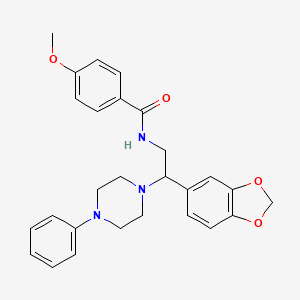 molecular formula C27H29N3O4 B2888548 N-(2-(benzo[d][1,3]dioxol-5-yl)-2-(4-phenylpiperazin-1-yl)ethyl)-4-methoxybenzamide CAS No. 896352-16-2