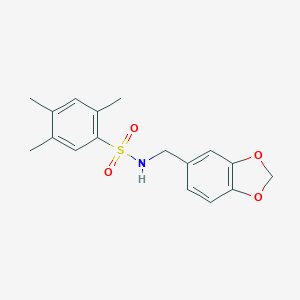 molecular formula C17H19NO4S B288857 N-(1,3-benzodioxol-5-ylmethyl)-2,4,5-trimethylbenzenesulfonamide 