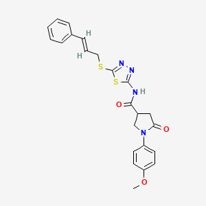 molecular formula C23H22N4O3S2 B2888570 (E)-N-(5-(cinnamylthio)-1,3,4-thiadiazol-2-yl)-1-(4-methoxyphenyl)-5-oxopyrrolidine-3-carboxamide CAS No. 1321903-90-5