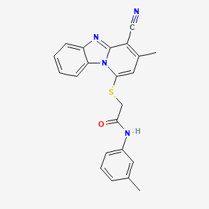 molecular formula C22H18N4OS B2888577 2-(4-cyano-3-methylpyrido[1,2-a]benzimidazol-1-yl)sulfanyl-N-(3-methylphenyl)acetamide CAS No. 849027-22-1