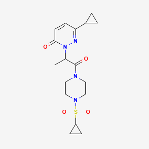 molecular formula C17H24N4O4S B2888587 6-cyclopropyl-2-(1-(4-(cyclopropylsulfonyl)piperazin-1-yl)-1-oxopropan-2-yl)pyridazin-3(2H)-one CAS No. 2034314-18-4