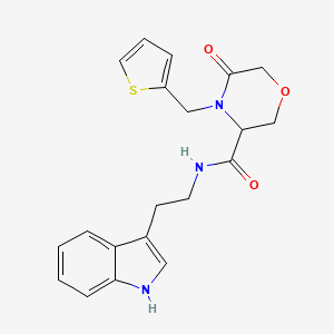 molecular formula C20H21N3O3S B2888588 N-(2-(1H-indol-3-yl)ethyl)-5-oxo-4-(thiophen-2-ylmethyl)morpholine-3-carboxamide CAS No. 1421442-02-5