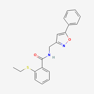 molecular formula C19H18N2O2S B2888589 2-(ethylthio)-N-((5-phenylisoxazol-3-yl)methyl)benzamide CAS No. 953224-68-5