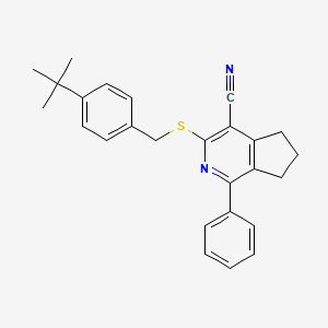 molecular formula C26H26N2S B2888592 3-{[4-(tert-butyl)benzyl]sulfanyl}-1-phenyl-6,7-dihydro-5H-cyclopenta[c]pyridine-4-carbonitrile CAS No. 861209-28-1