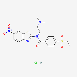 molecular formula C20H23ClN4O5S2 B2888601 盐酸N-(2-(二甲氨基)乙基)-4-(乙磺酰基)-N-(6-硝基苯并[d]噻唑-2-基)苯甲酰胺 CAS No. 1216628-71-5