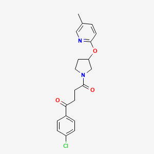 molecular formula C20H21ClN2O3 B2888604 1-(4-Chlorophenyl)-4-(3-((5-methylpyridin-2-yl)oxy)pyrrolidin-1-yl)butane-1,4-dione CAS No. 1904097-57-9