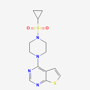 molecular formula C13H16N4O2S2 B2888618 4-(4-Cyclopropylsulfonylpiperazin-1-yl)thieno[2,3-d]pyrimidine CAS No. 2415585-38-3