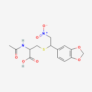 molecular formula C14H16N2O7S B2888649 N-acetyl-S-[1-(1,3-benzodioxol-5-yl)-2-nitroethyl]cysteine CAS No. 1082868-22-1