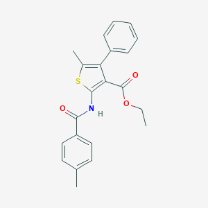 molecular formula C22H21NO3S B288865 Ethyl 5-methyl-2-[(4-methylbenzoyl)amino]-4-phenyl-3-thiophenecarboxylate 