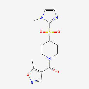 molecular formula C14H18N4O4S B2888651 (4-((1-methyl-1H-imidazol-2-yl)sulfonyl)piperidin-1-yl)(5-methylisoxazol-4-yl)methanone CAS No. 2034489-36-4