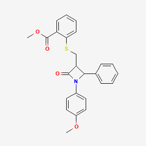 molecular formula C25H23NO4S B2888686 Methyl 2-({[1-(4-methoxyphenyl)-2-oxo-4-phenyl-3-azetanyl]methyl}sulfanyl)benzenecarboxylate CAS No. 866049-18-5