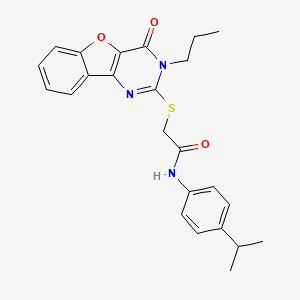 molecular formula C24H25N3O3S B2888690 N-(4-isopropylphenyl)-2-((4-oxo-3-propyl-3,4-dihydrobenzofuro[3,2-d]pyrimidin-2-yl)thio)acetamide CAS No. 899961-69-4