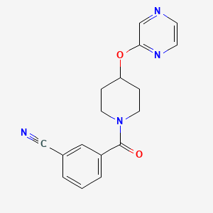 molecular formula C17H16N4O2 B2888703 3-(4-(Pyrazin-2-yloxy)piperidine-1-carbonyl)benzonitrile CAS No. 1421497-25-7