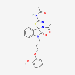 N-{3-acetyl-6-[3-(2-methoxyphenoxy)propyl]-12-methyl-7-oxospiro[1,3,4-thiadiaz oline-2,3'-indoline]-5-yl}acetamide