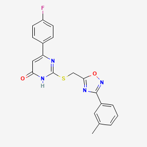 molecular formula C20H15FN4O2S B2888717 6-(4-Fluorophenyl)-2-({[3-(3-methylphenyl)-1,2,4-oxadiazol-5-yl]methyl}sulfanyl)-4-pyrimidinol CAS No. 946323-74-6