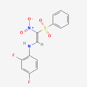 molecular formula C14H10F2N2O4S B2888736 N-[(E)-2-(benzenesulfonyl)-2-nitroethenyl]-2,4-difluoroaniline CAS No. 321434-00-8