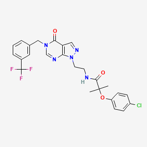 molecular formula C25H23ClF3N5O3 B2888749 2-(4-chlorophenoxy)-2-methyl-N-(2-(4-oxo-5-(3-(trifluoromethyl)benzyl)-4,5-dihydro-1H-pyrazolo[3,4-d]pyrimidin-1-yl)ethyl)propanamide CAS No. 922042-96-4