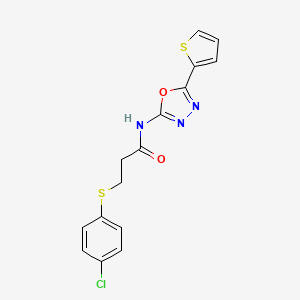 3-(4-chlorophenyl)sulfanyl-N-(5-thiophen-2-yl-1,3,4-oxadiazol-2-yl)propanamide