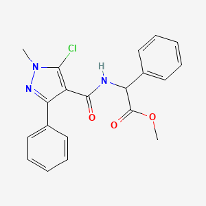 molecular formula C20H18ClN3O3 B2888765 methyl 2-{[(5-chloro-1-methyl-3-phenyl-1H-pyrazol-4-yl)carbonyl]amino}-2-phenylacetate CAS No. 1008999-57-2