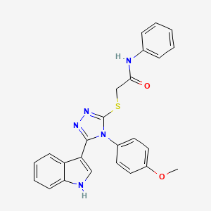 molecular formula C25H21N5O2S B2888781 2-((5-(1H-indol-3-yl)-4-(4-methoxyphenyl)-4H-1,2,4-triazol-3-yl)thio)-N-phenylacetamide CAS No. 946377-63-5