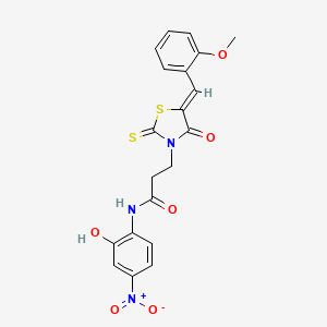 molecular formula C20H17N3O6S2 B2888798 N-(2-hydroxy-4-nitrophenyl)-3-[(5Z)-5-[(2-methoxyphenyl)methylidene]-4-oxo-2-sulfanylidene-1,3-thiazolidin-3-yl]propanamide CAS No. 681480-25-1