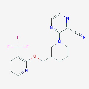 molecular formula C17H16F3N5O B2888856 3-[3-[[3-(Trifluoromethyl)pyridin-2-yl]oxymethyl]piperidin-1-yl]pyrazine-2-carbonitrile CAS No. 2379977-42-9